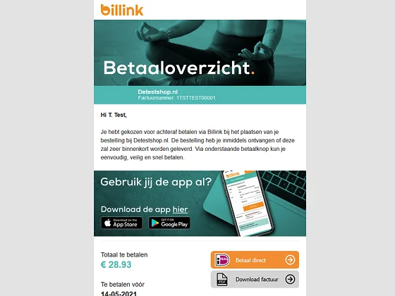 Billink app CCV Shop