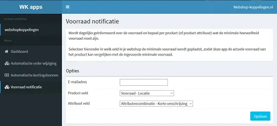 Minimale voorraad notificatie app CCV Shop